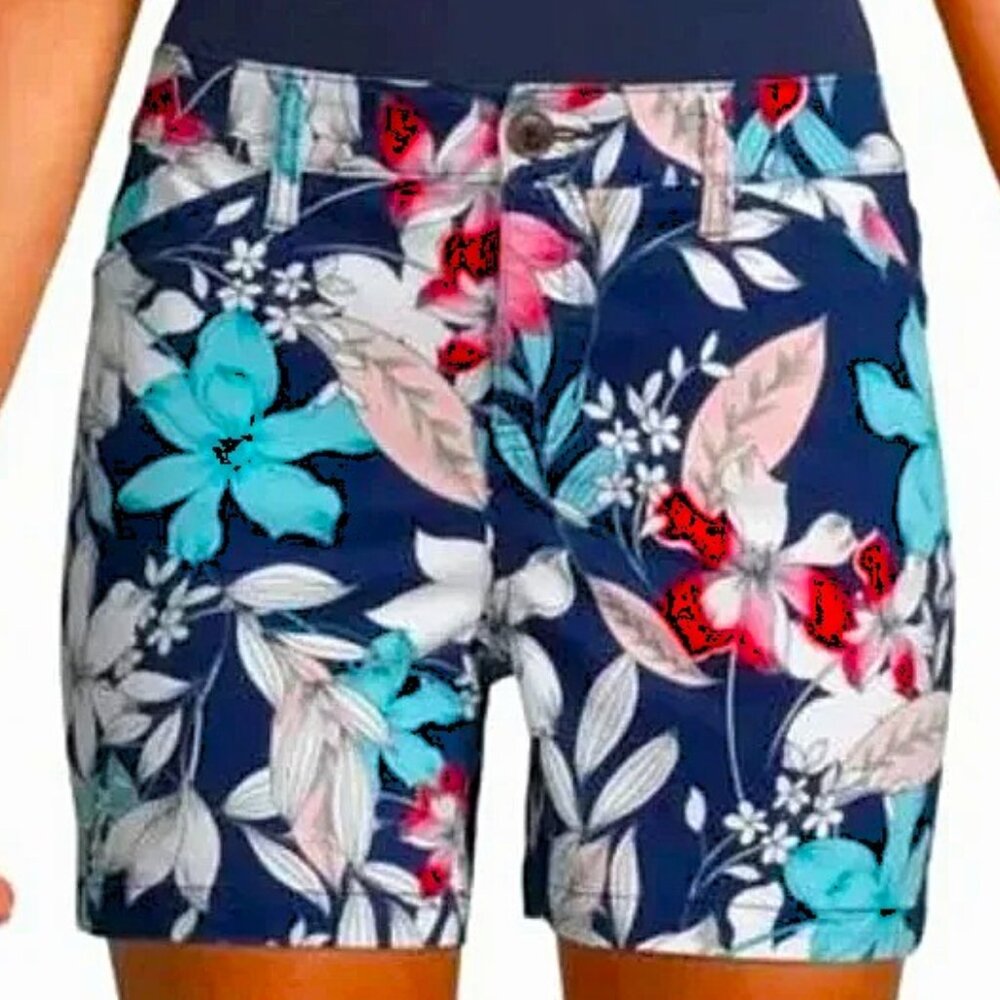St. John's Bay Navy Blue Floral Mid Rise Short SZ 18